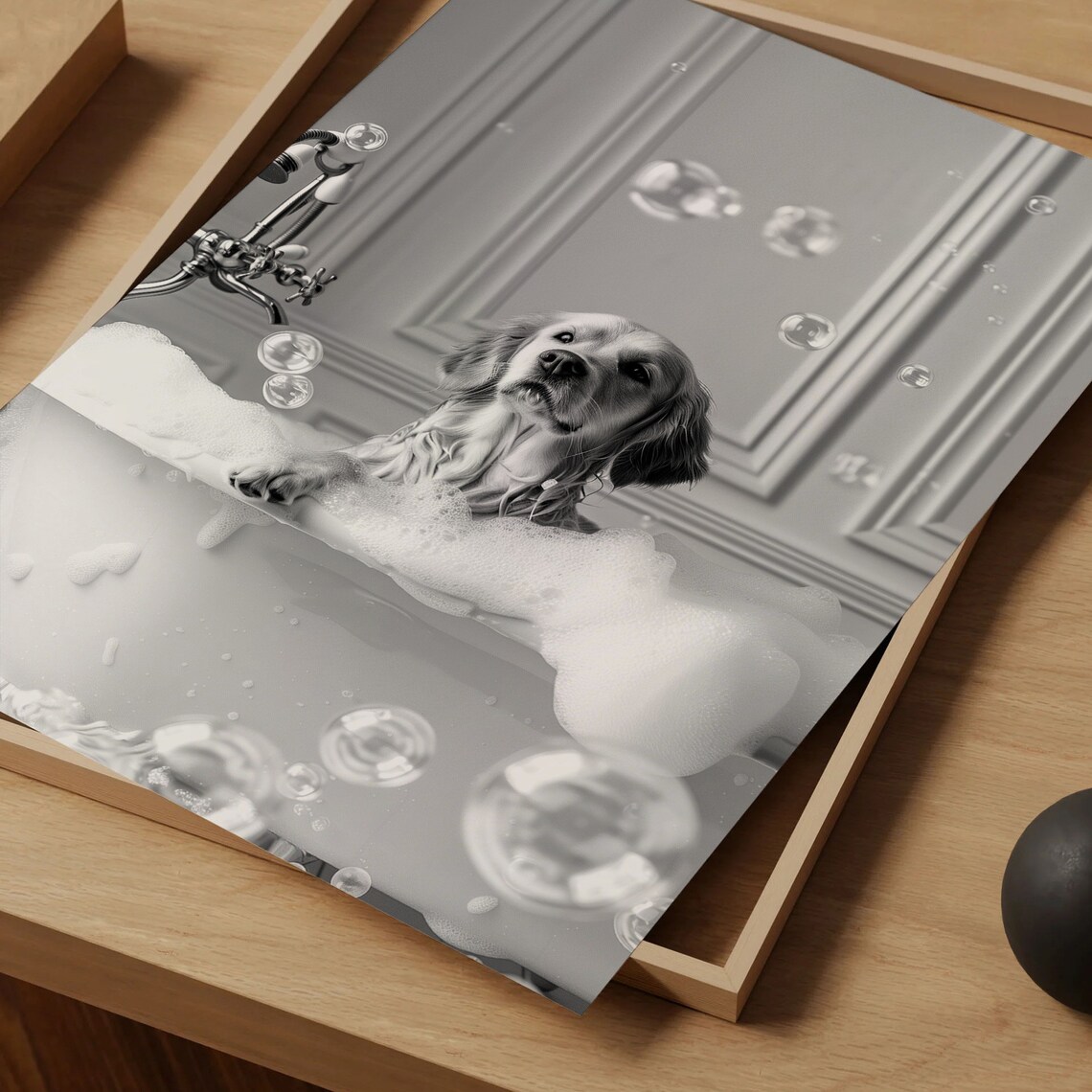 Golden Retriever In Tub, Bathroom Dog Art Print - Image 5