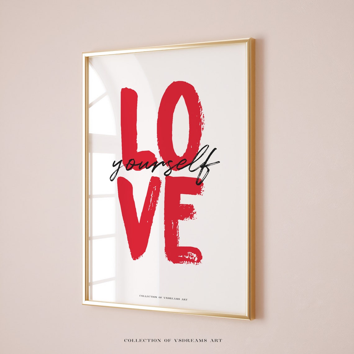 Love Yourself Red Brush Lettering Black Script Motivational Art Poster