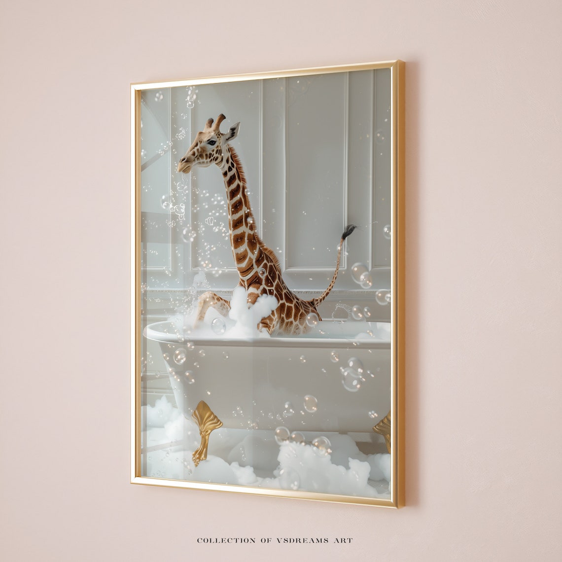 Funny Giraffe Splashing in Colorful Bubble Bath Bathroom Poster