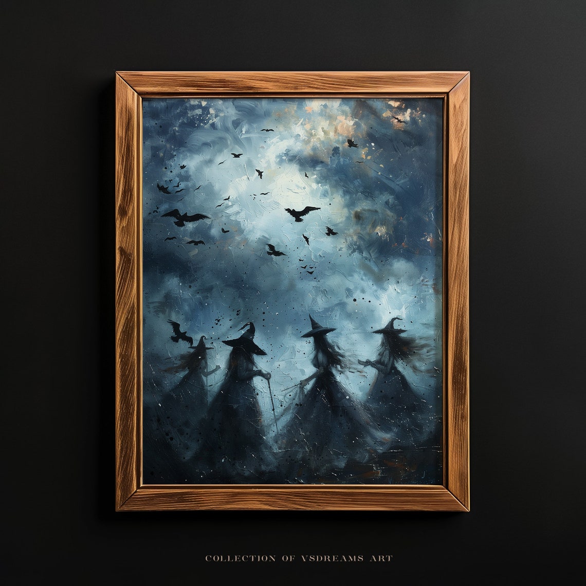 Witch Coven Silhouettes Stormy Night Sky Bats Halloween Poster