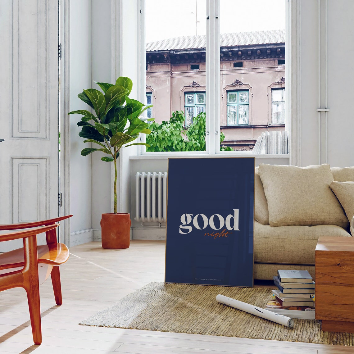 Good Night Script Navy Blue Minimalist Bedroom Typography Poster - Image 4