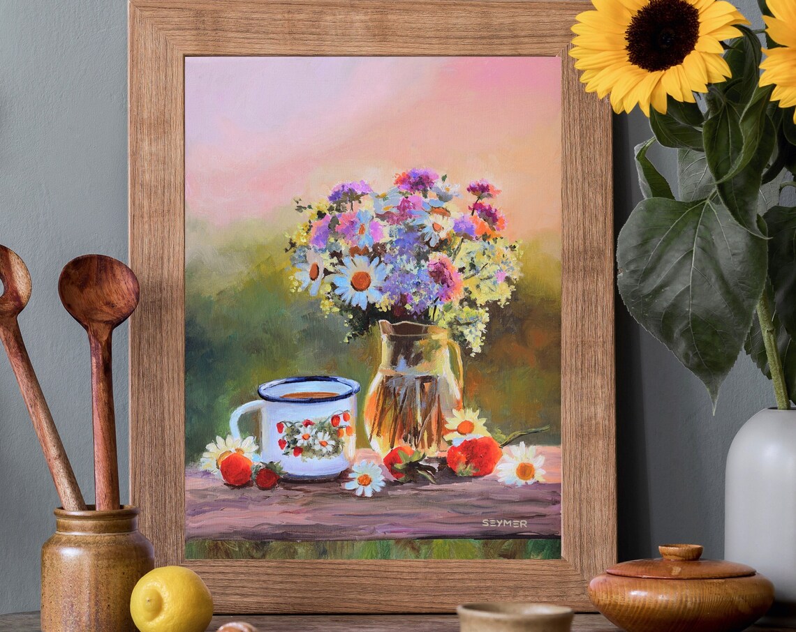 Pink Flower Vase Still Life Art Print, Country Floral - Image 5
