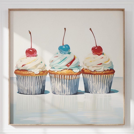 Cupcakes Wall Art Dessert Wall Art Soft Pastel Colors Food Art Cupcake Print Kitchen Wall Decor Wall Art