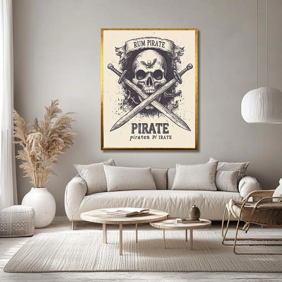 Pirate Skull Wall Art Vintage Rum Pirate Design With Crossed Swords Nautical Wall Decor For Living Room Or Bar