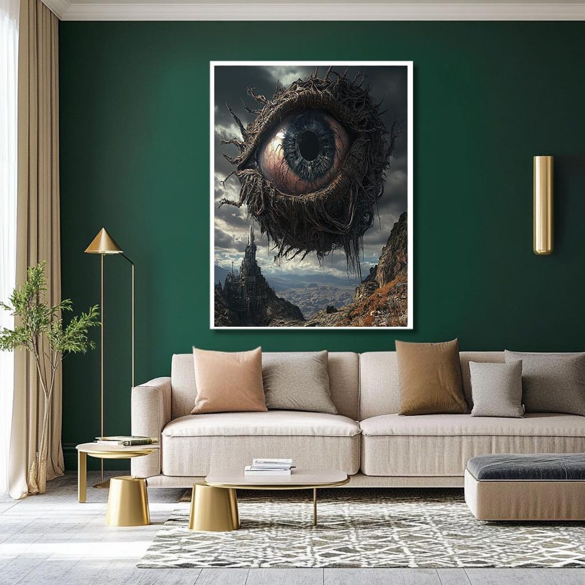 Surreal Giant Floating Eye Over Gothic Castle Dark Fantasy Art Poster - Image 2