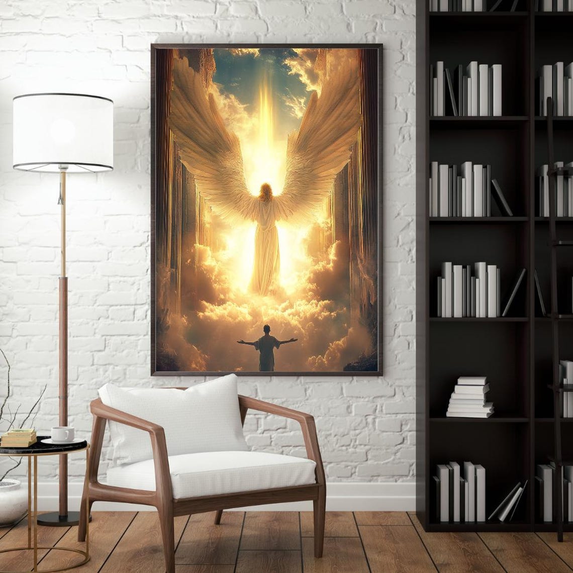 Radiant Angel With Golden Wings Before The Heavenly Gate Poster - Image 2