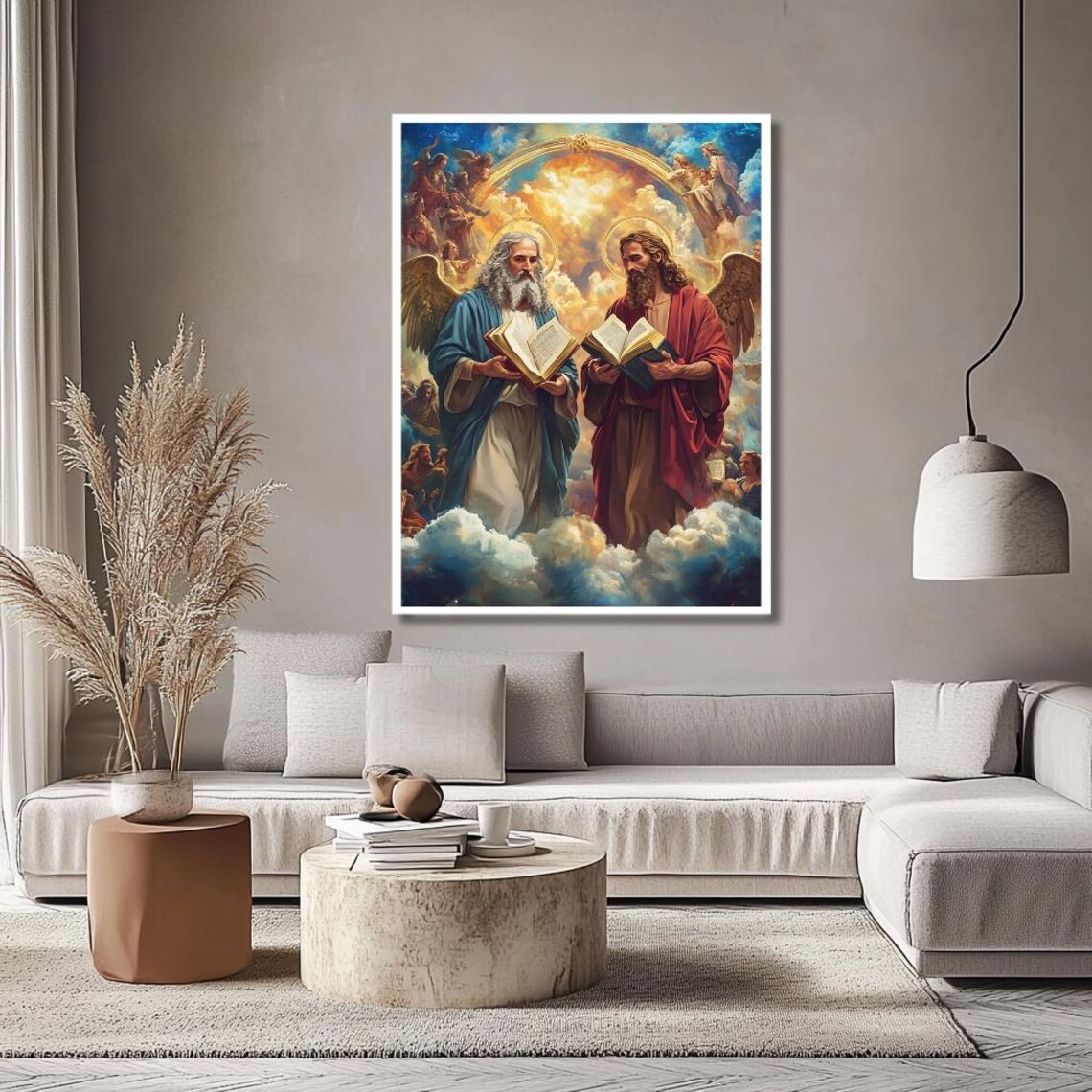 Heavenly Saints Reading Open Books in Golden Clouds Art Print - Image 2