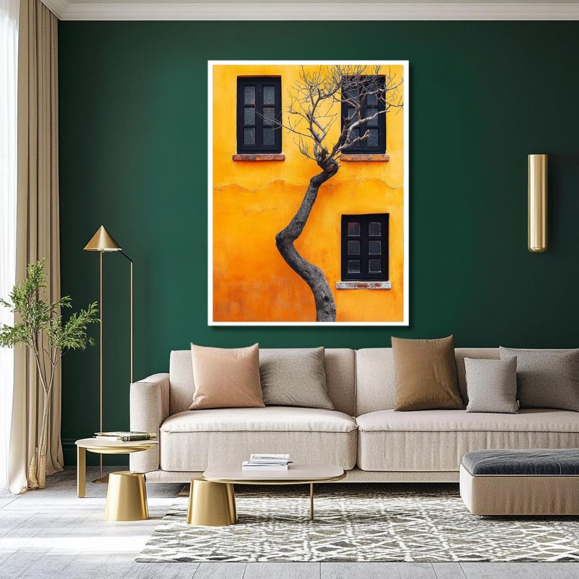 Golden Tree Under Full Moon Wall Art Magical Night Landscape With Starry Sky Enchanting Nature Decor For Living Room Large - Image 2