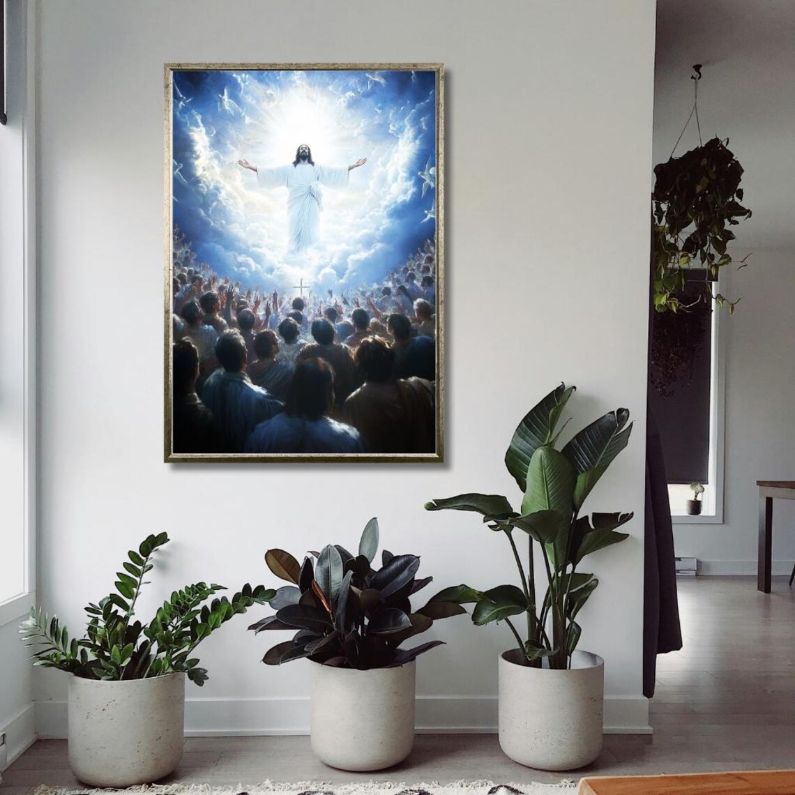 Jesus Ascension Poster: Rising Into Heaven Before a Worshiping Crowd - Image 2