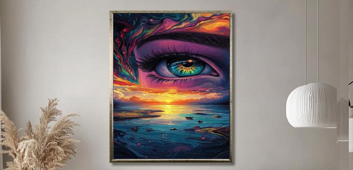 Surreal Giant Eye with a Sunset Seascape Inside the Iris Poster