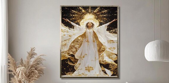 Angelic Woman In Flowing White And Gold Ethereal Divine Poster