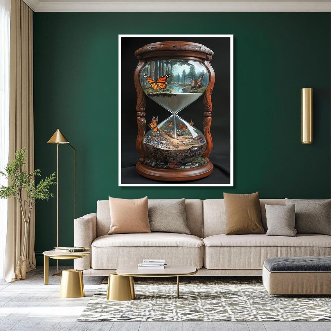 Hourglass Nature Wall Art Surreal Monarch Butterfly Painting Unique Wall Decor For Living Room - Image 2