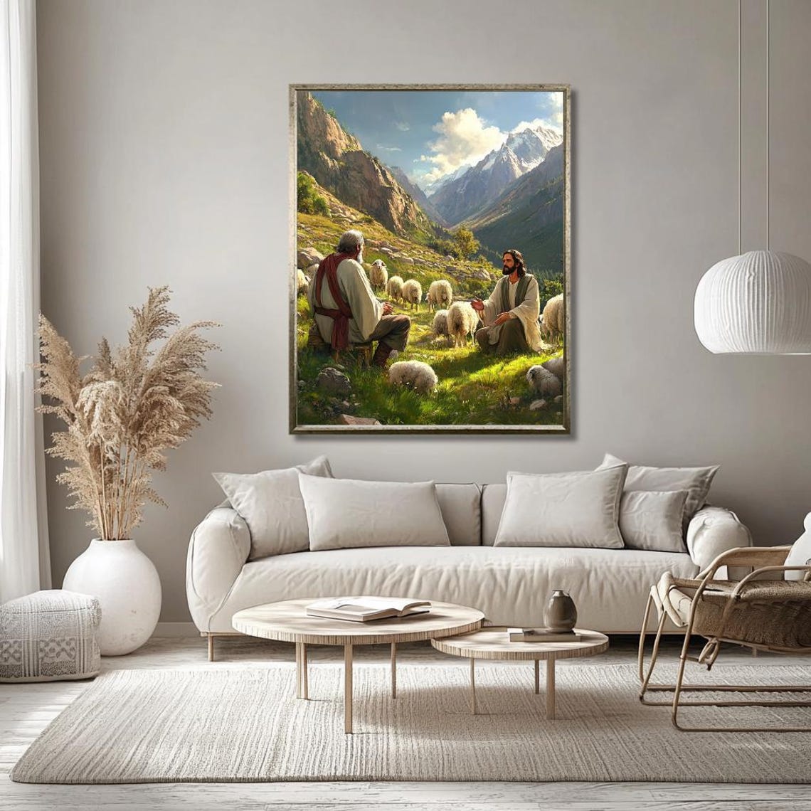 Mountain Shepherd Wall Art Peaceful Valley Print Religious Scripture Wall Decor Inspirational Christian Art - Image 2