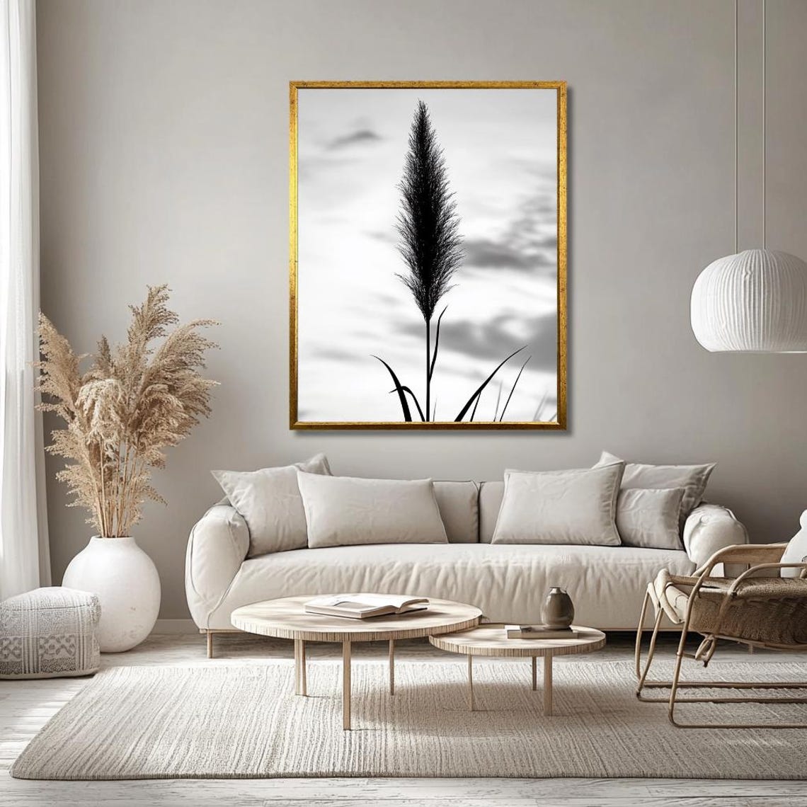 Minimalist Black And White Pampas Grass Botanical Wall Poster For Home - Image 3