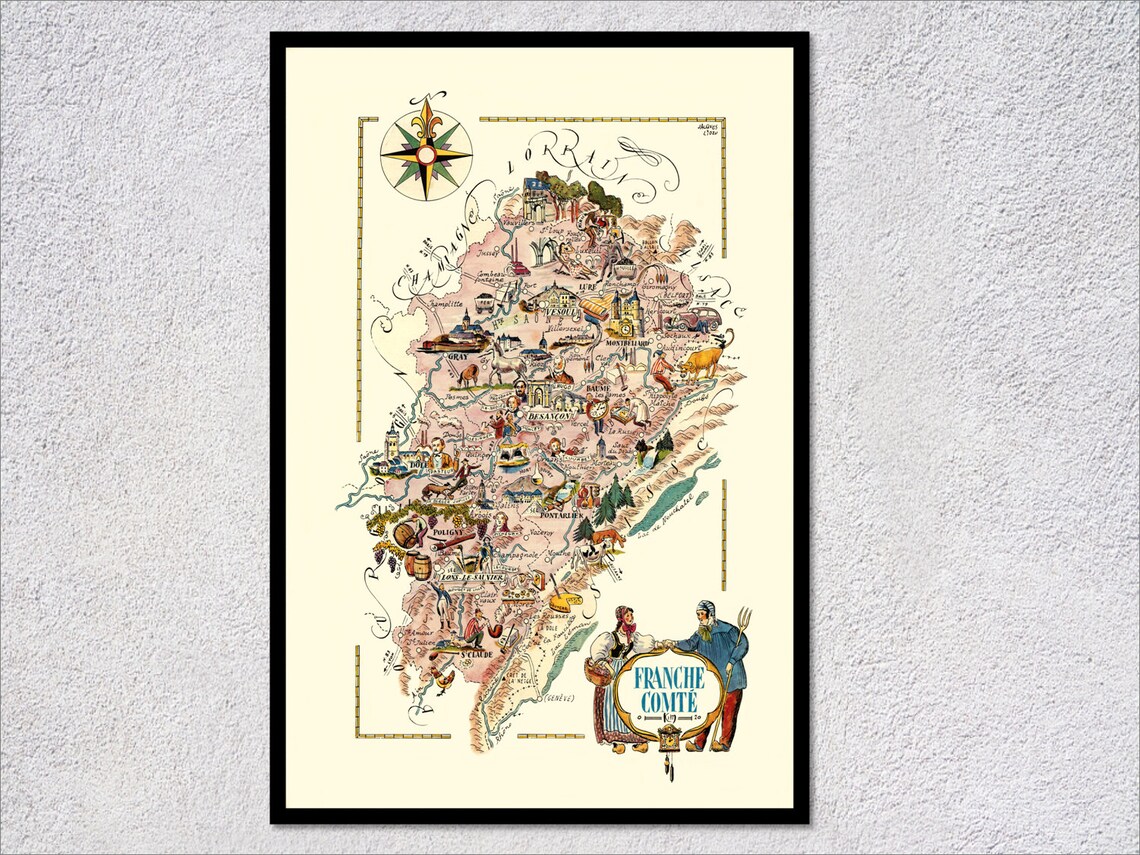Franche-Comté Vintage Map Poster, Regional France - Image 2