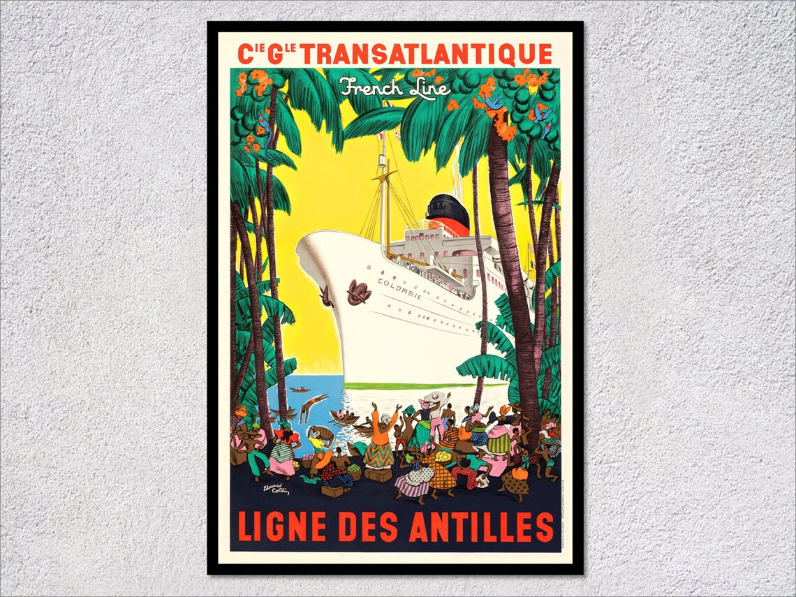 Ligne Des Antilles Vintage Travel Poster, Cruise Ship