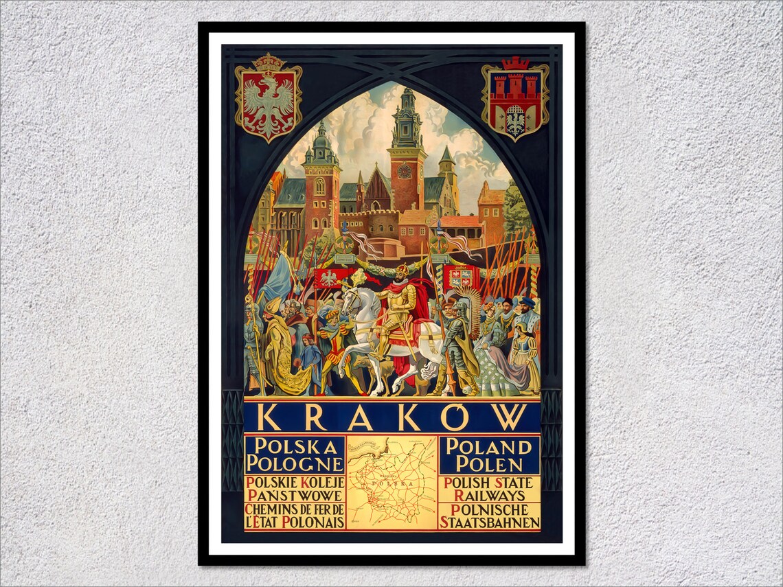 Vintage Krakow Travel Poster, Retro Poland Print