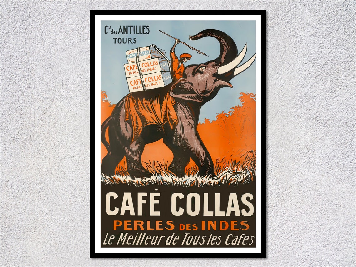 Cafe Collas Elephant Vintage French Coffee Advertising Art Print
