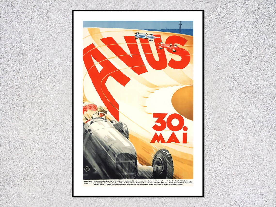 Avus 30 Mai Berlin Vintage Race Track Grand Prix Automobile Poster