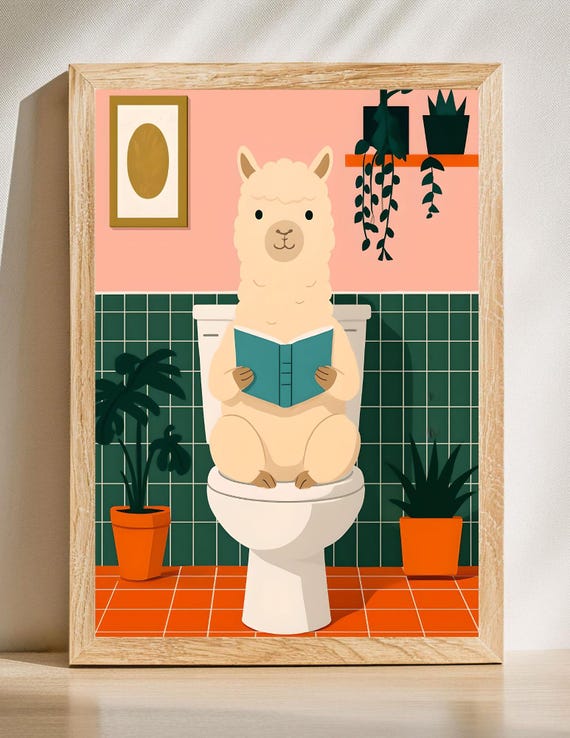 Funny Alpaca Bathroom Print Toilet Humor Wall Art