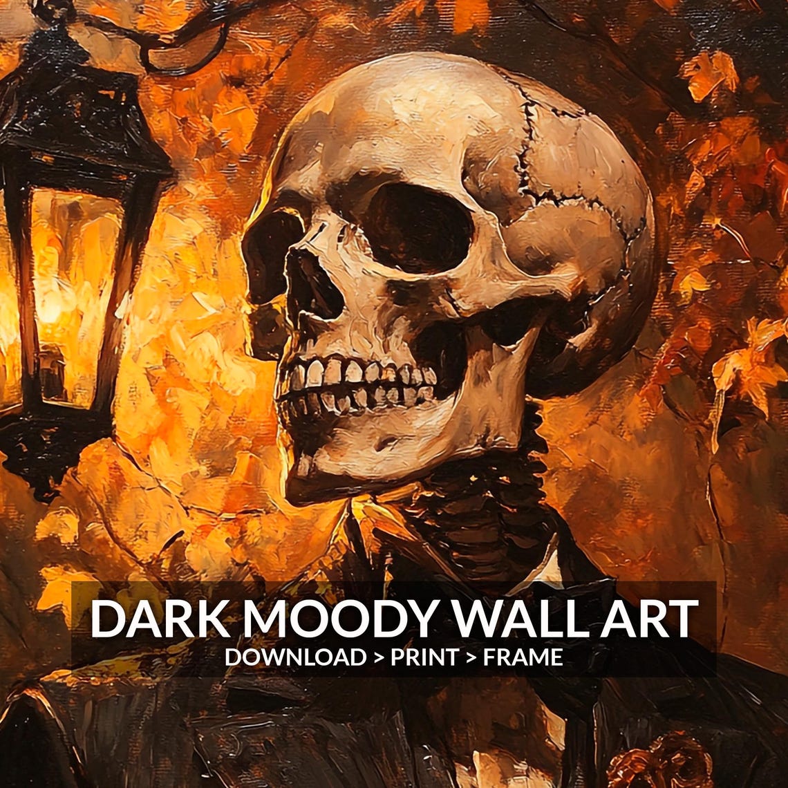 Dapper Skeleton Suit Portrait Autumn Lantern Halloween Wall Art - Image 6