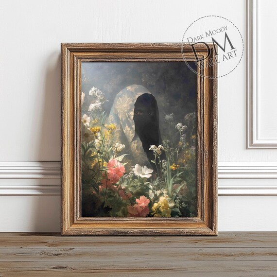 Witchy Floral Wall Art Gothic Dark Academia Mysterious Woman Print