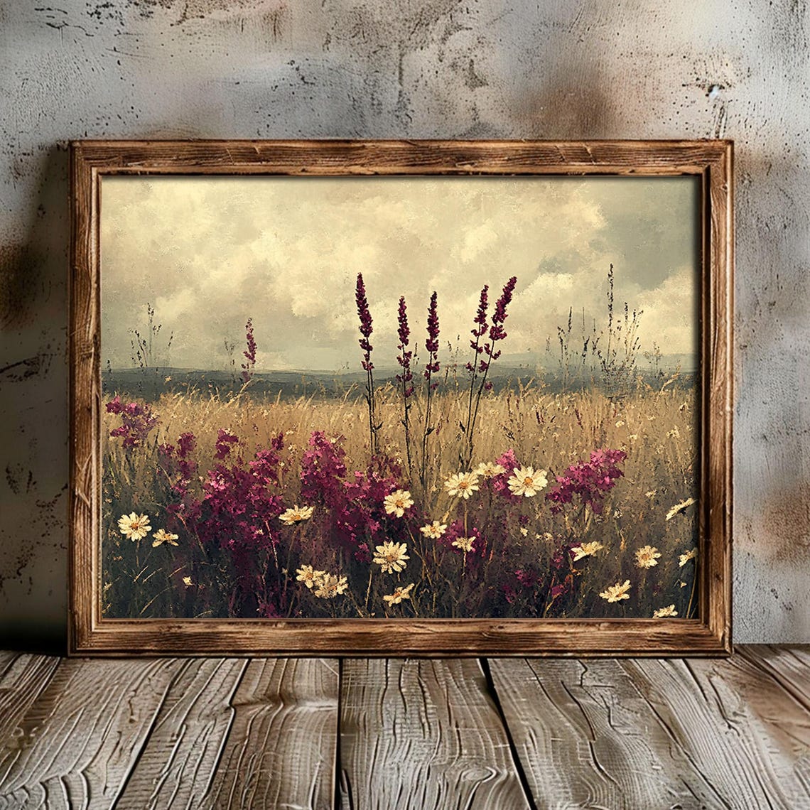 Wildflower Meadow Vintage Purple Daisy Field Painting Poster - Image 2