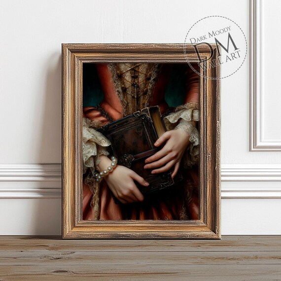 Victorian Woman With Book Wall Art Dark Academia Gothic Style Print