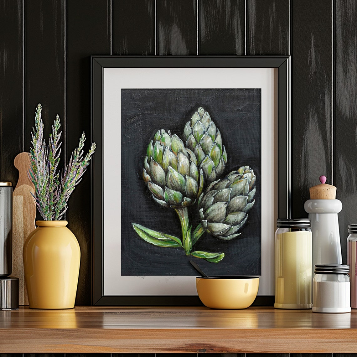 Moody Artichoke Print Kitchen Wall Decor Dark Still Life Painting Rustic Farmhouse Vegetable Wall Art - Image 5