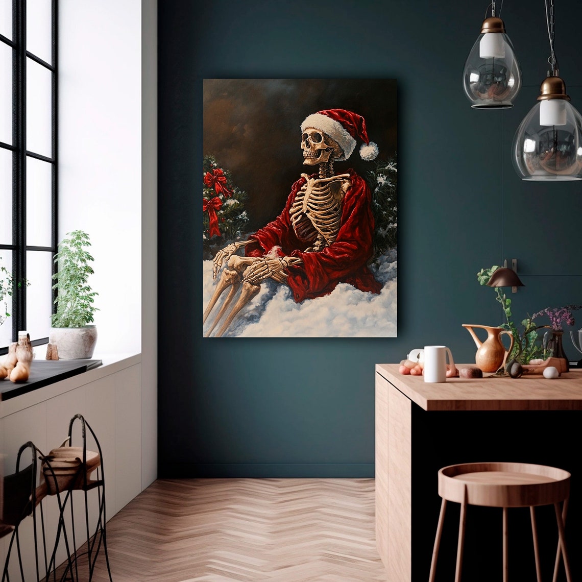 Skeleton Santa In Snow Gothic Christmas Dark Painting Poster - Image 2