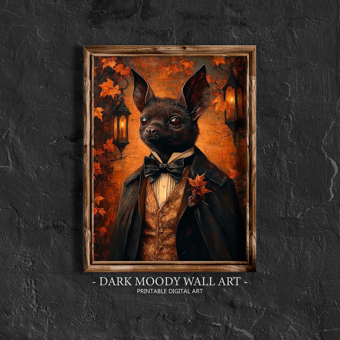 Victorian Bat Gentleman Autumn Lantern Portrait Halloween Wall Art