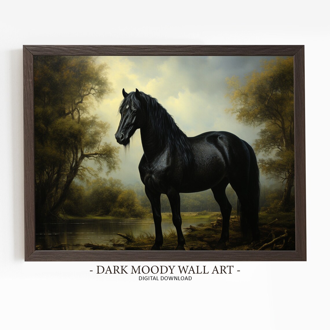 Antique Black Horse Vintage Farmhouse Art Print