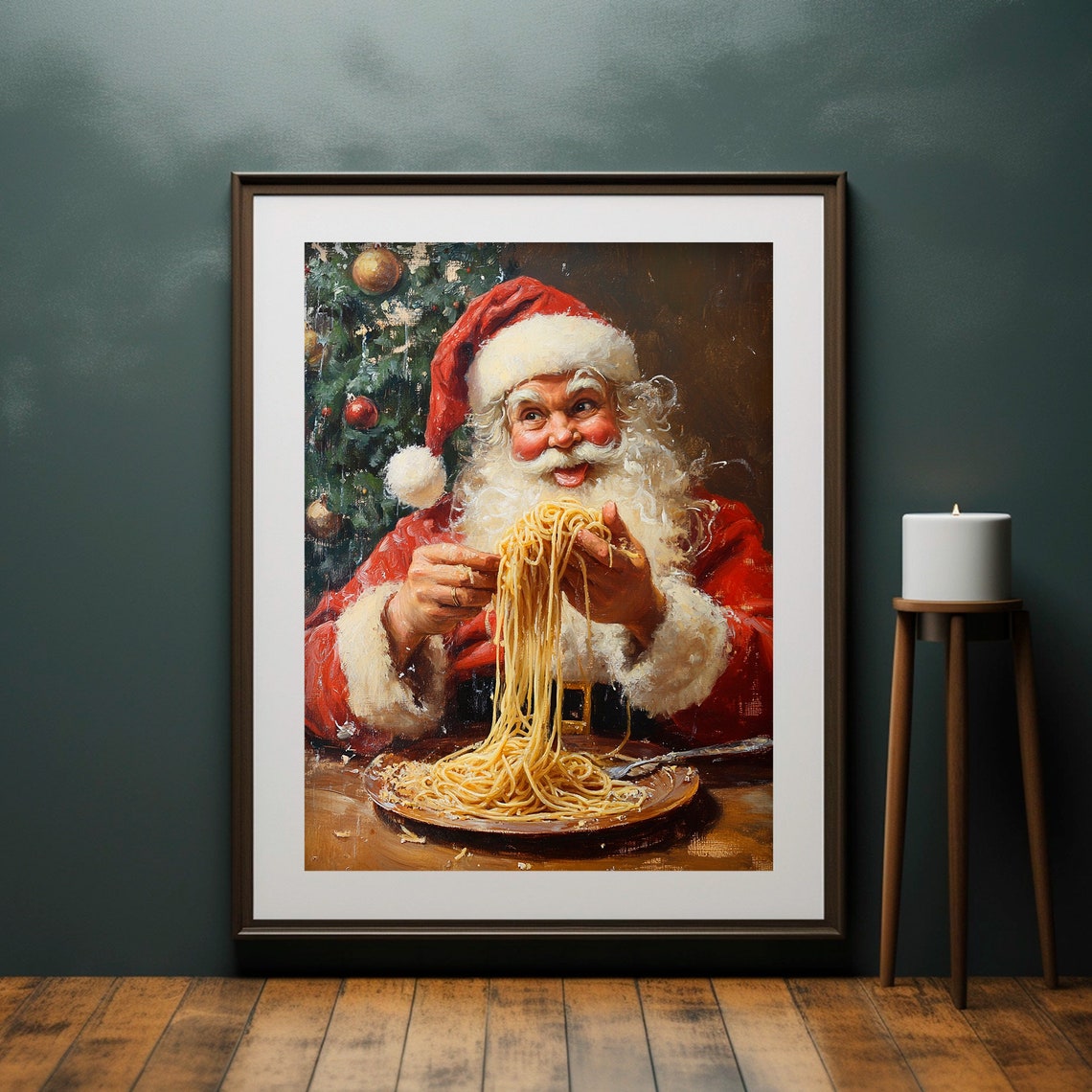 Funny Santa Eating Spaghetti Cheerful Christmas Holiday Print - Image 4