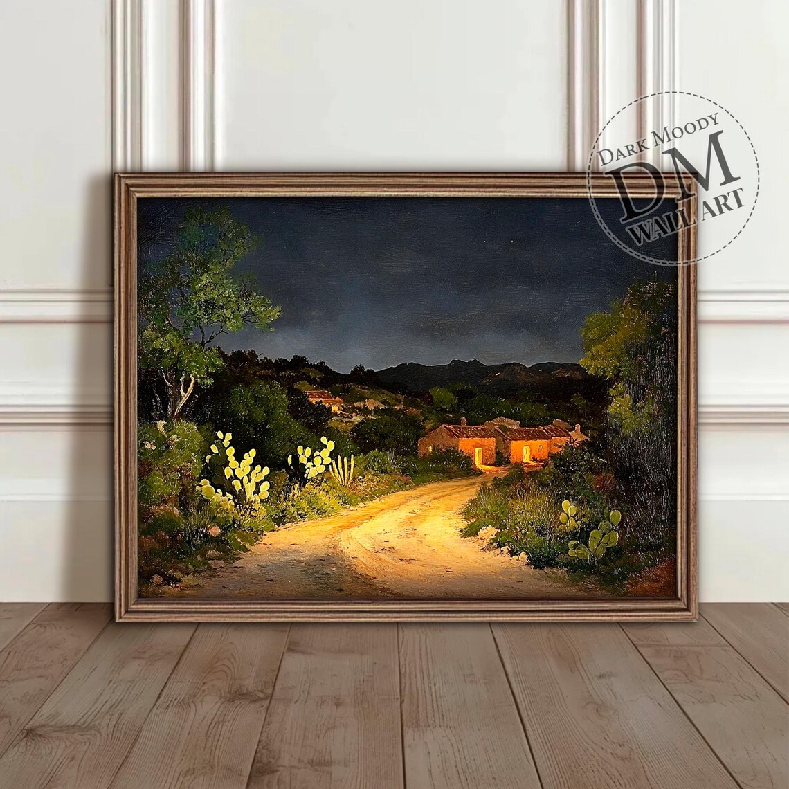 Country Road at Dusk Painting Moody Farmhouse Night Art Poster