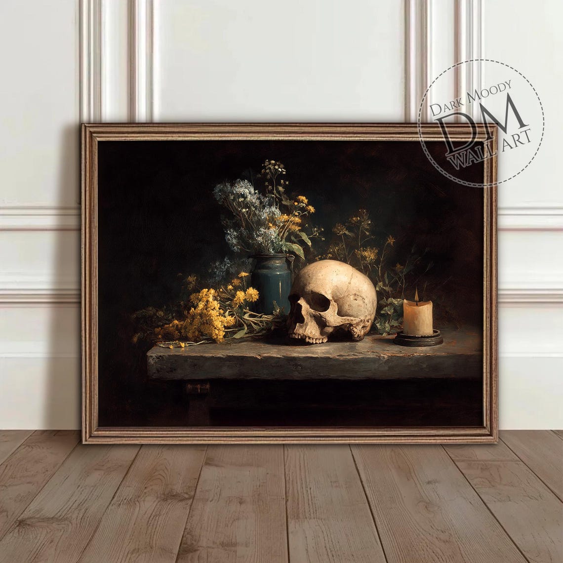 Skull And Candle Wall Art Gothic Still Life With Flowers