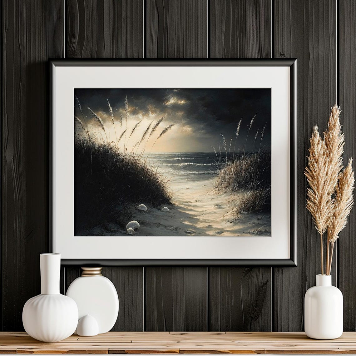 Dark Moody Beach Dunes With Sea Grass Under Stormy Sky Wall Art - Image 4