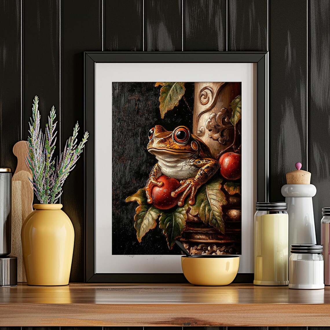 Frog Dark Cottagecore Gothic Botanical Toad Red Fruit Moody Painting Poster - Image 4