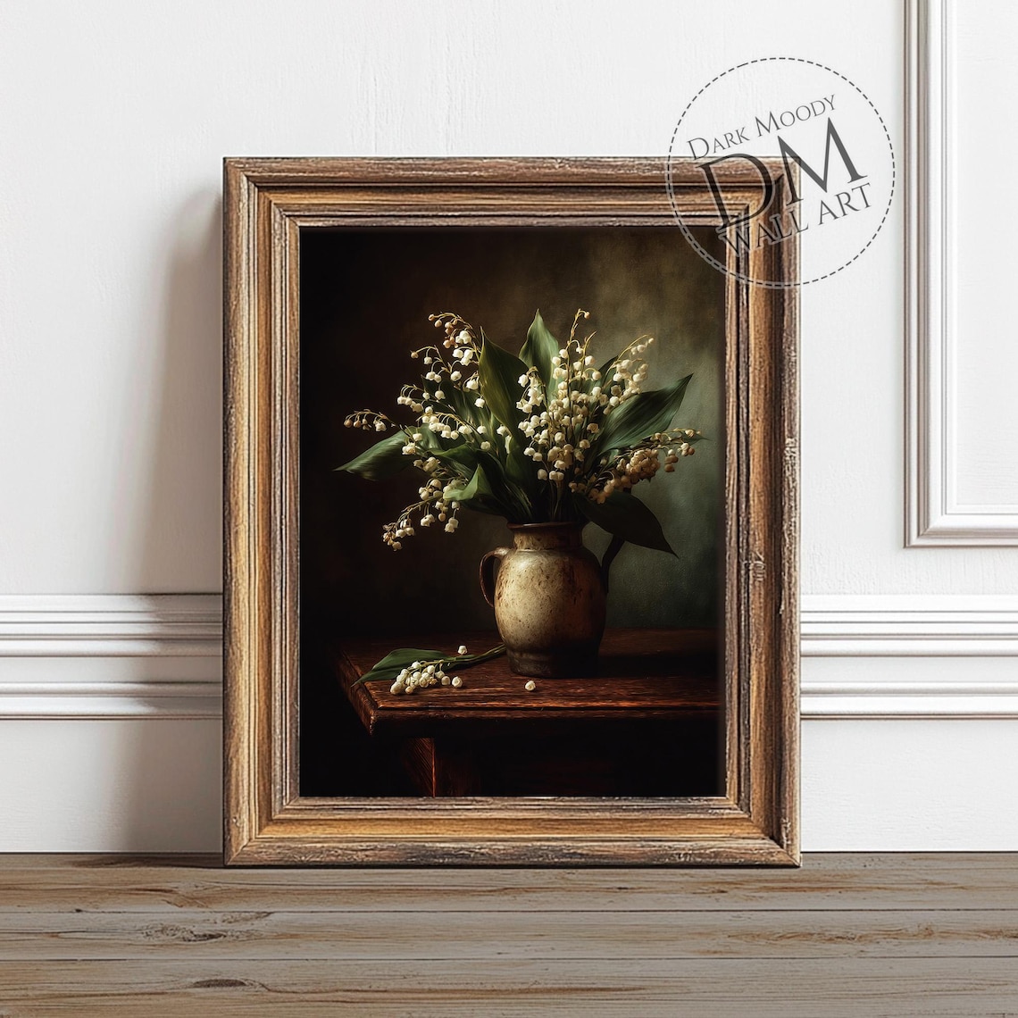 Lily Of The Valley In Rustic Pitcher Dark Moody Floral Poster