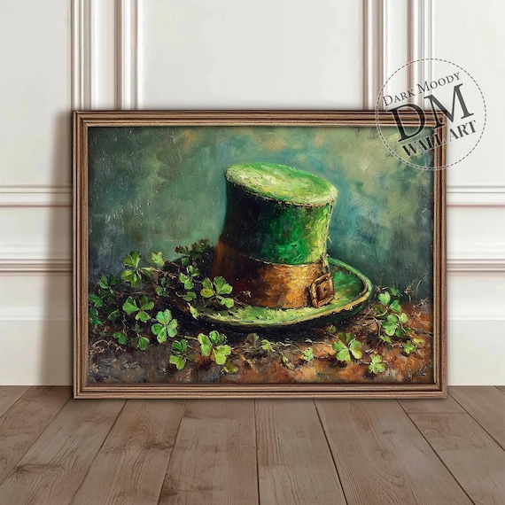 Green Top Hat Shamrocks St Patricks Day Vintage Style Wall Art