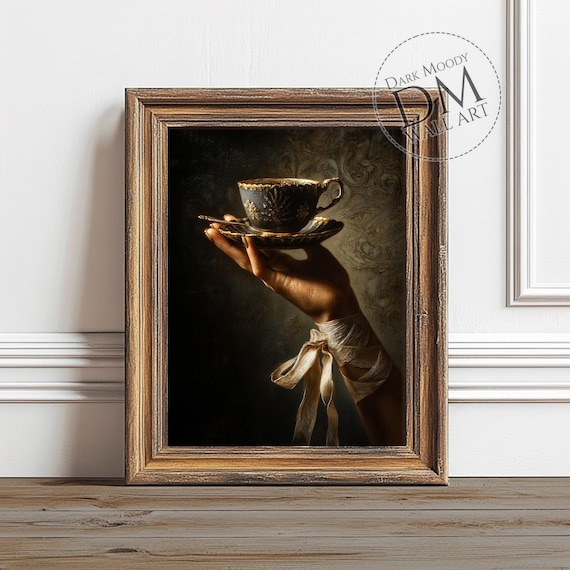 Coquette Teacup Art Print, Dark Academia Still Life