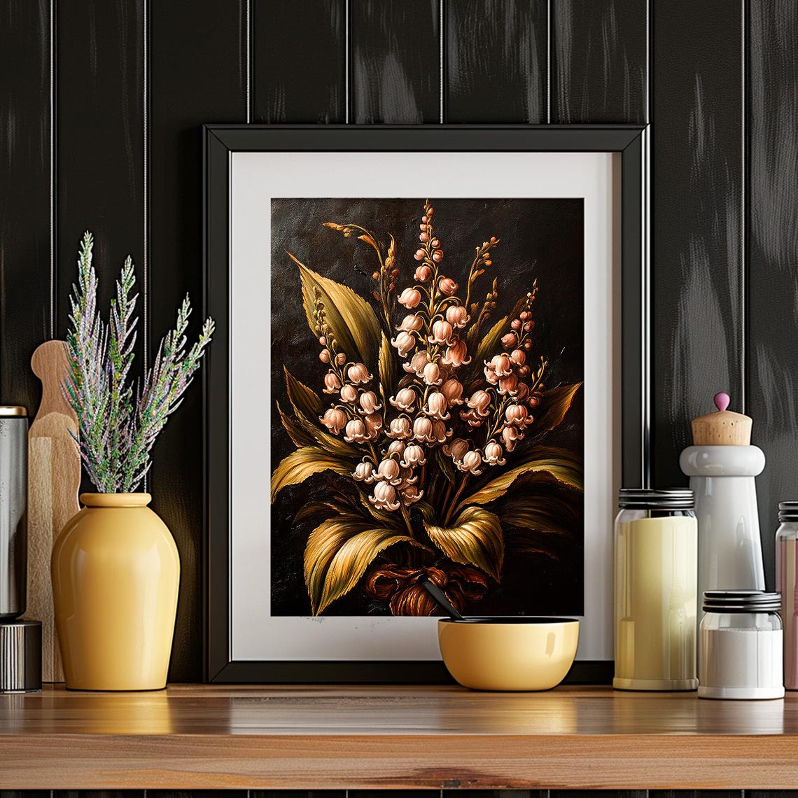 Lily of the Valley Dark Moody Vintage Botanical Artwork Poster - Image 4