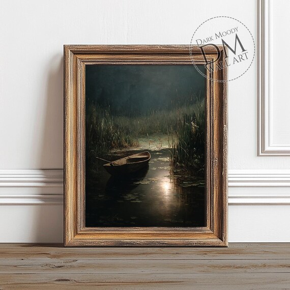 Haunted Rowboat Wall Art Dark Gothic Swamp River Print