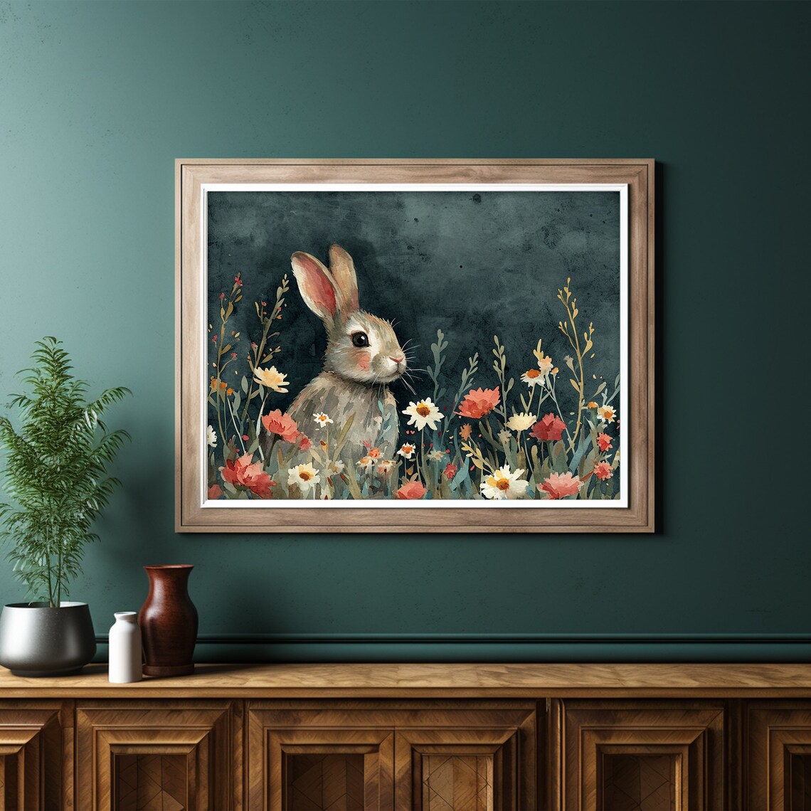 Easter Bunny Prints, Moody Rabbit Painting - Image 2