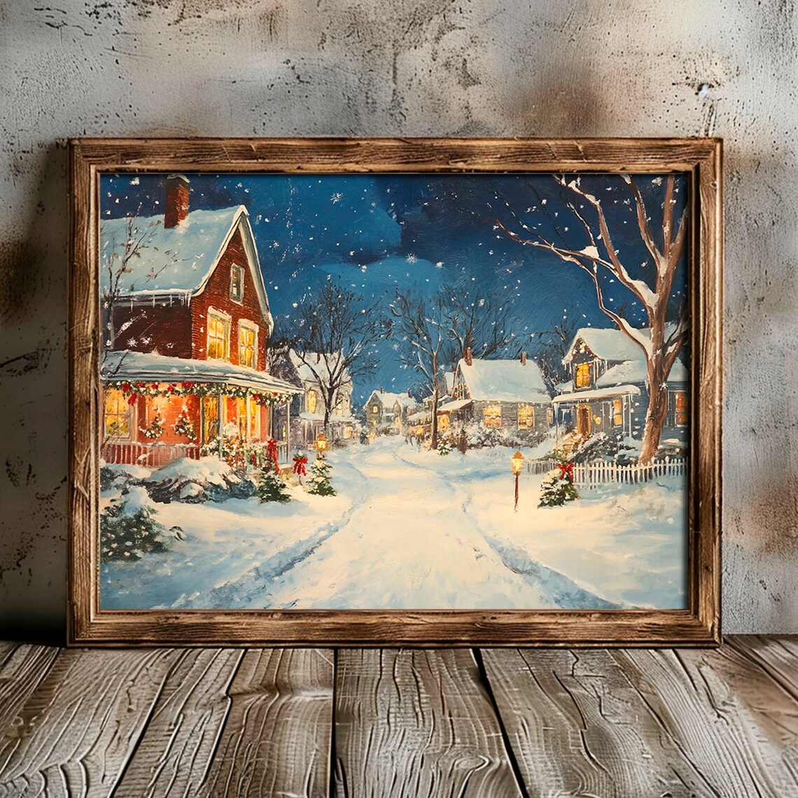 Victorian Snowy Christmas Street Scene Festive Winter Village Poster - Image 4