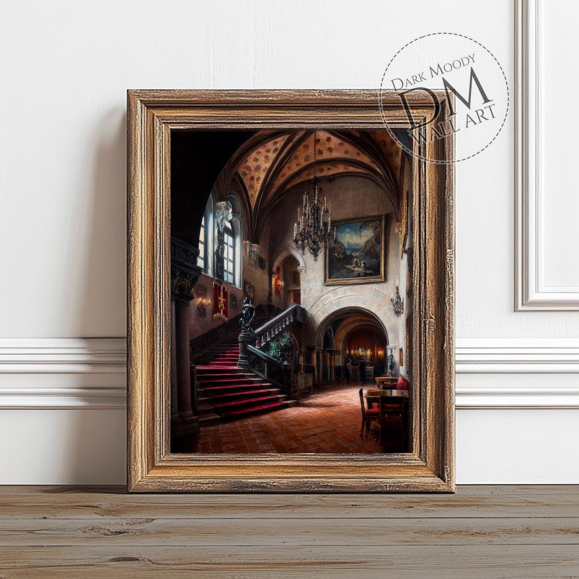 Gothic Castle Interior Wall Art Haunted Victorian Staircase Print