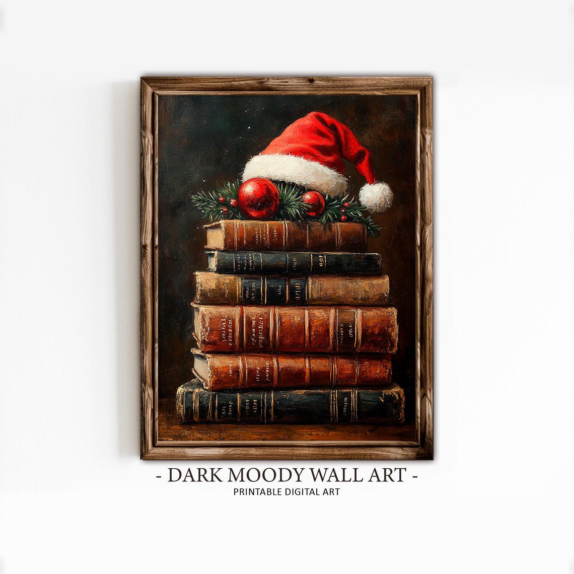 Vintage Books Stack Santa Hat Christmas Ornaments Still Life Poster - Image 6