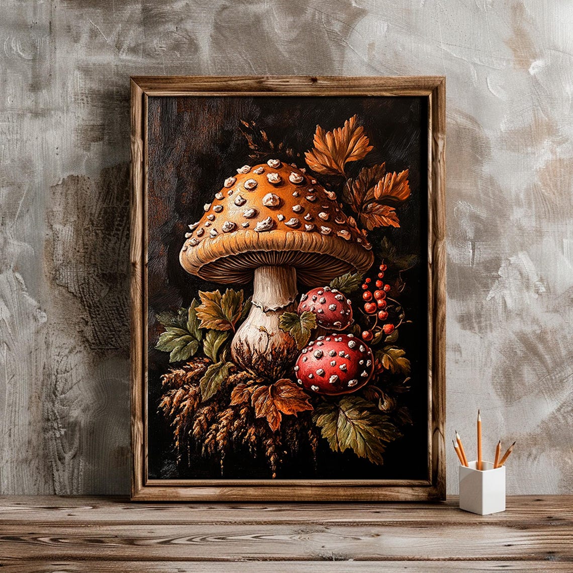 Fly Agaric Mushroom Dark Autumn Forest Botanical Art Scene Poster - Image 2