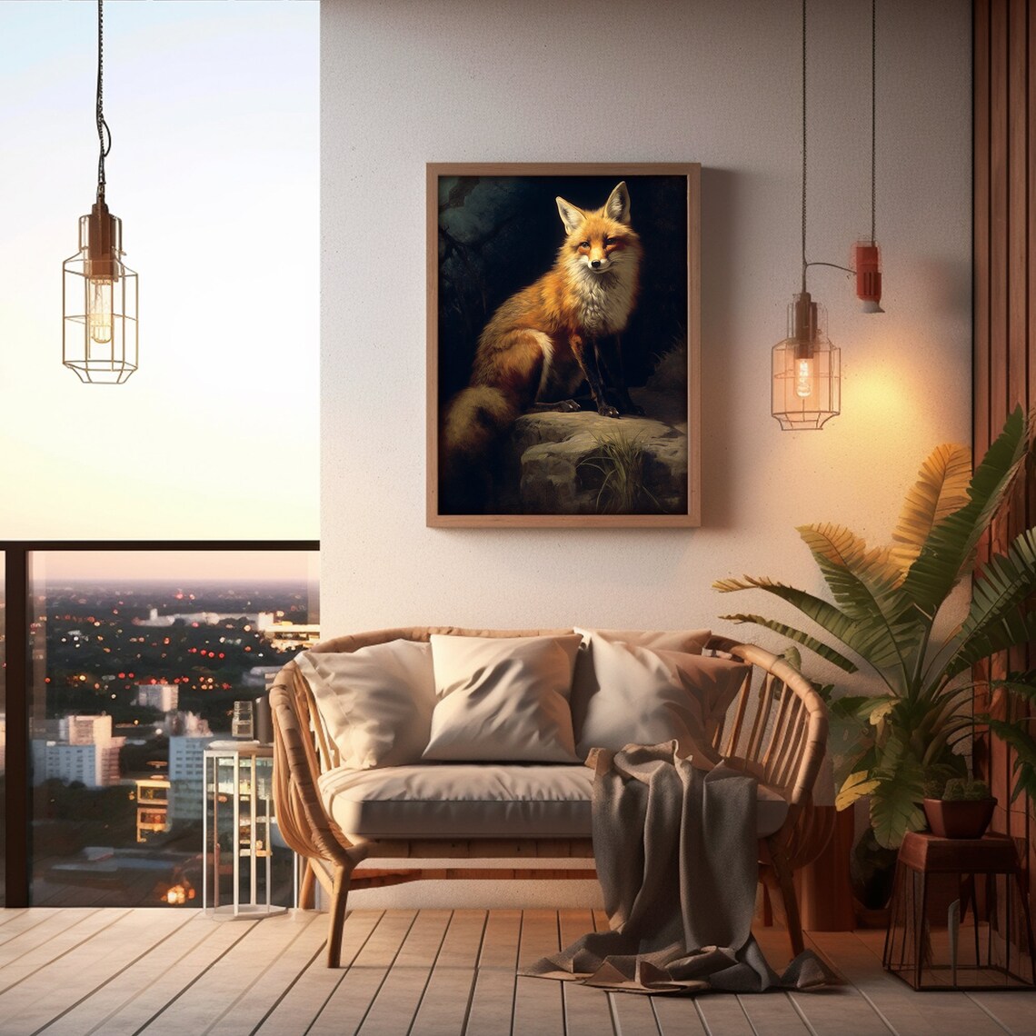 Fox Antique Oil Painting Wall Art Print - Image 4
