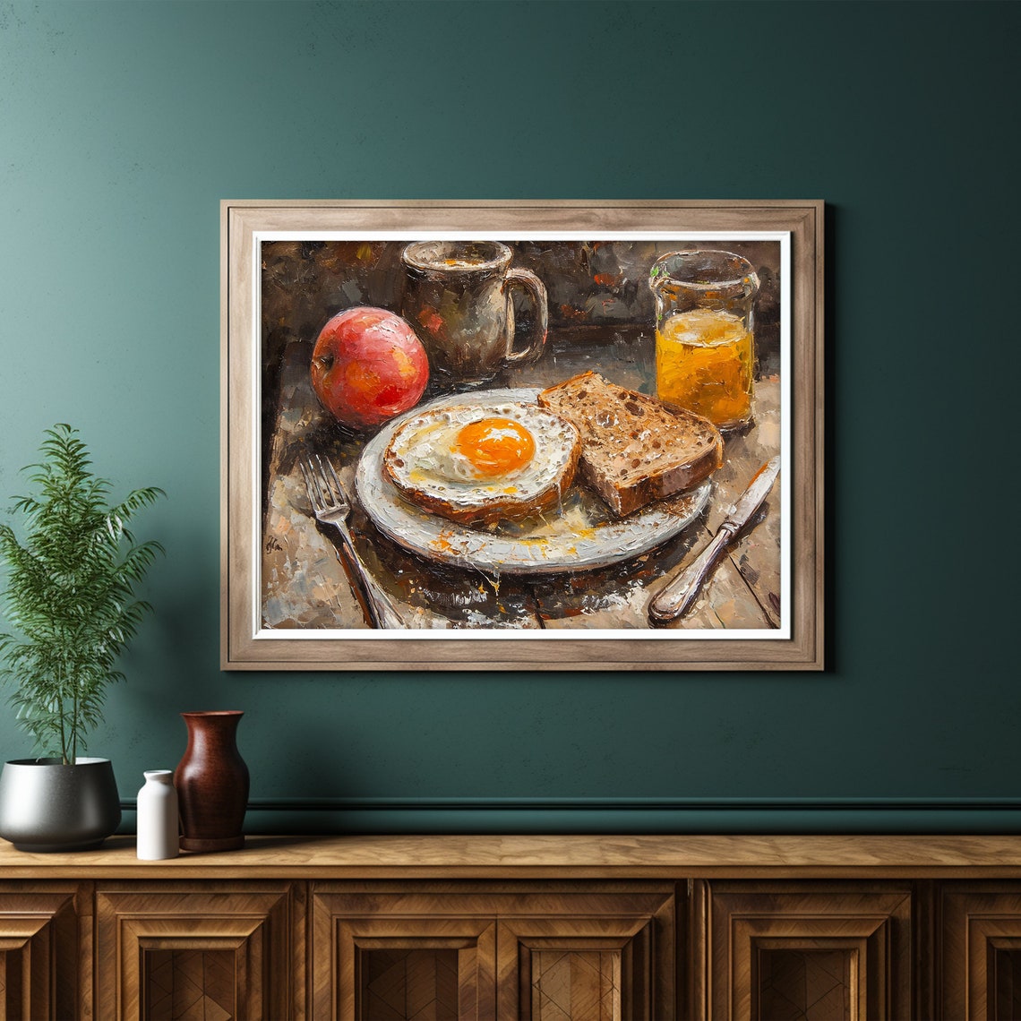 Fried Egg Toast Breakfast Still Life Rustic Morning Painting Poster - Image 6