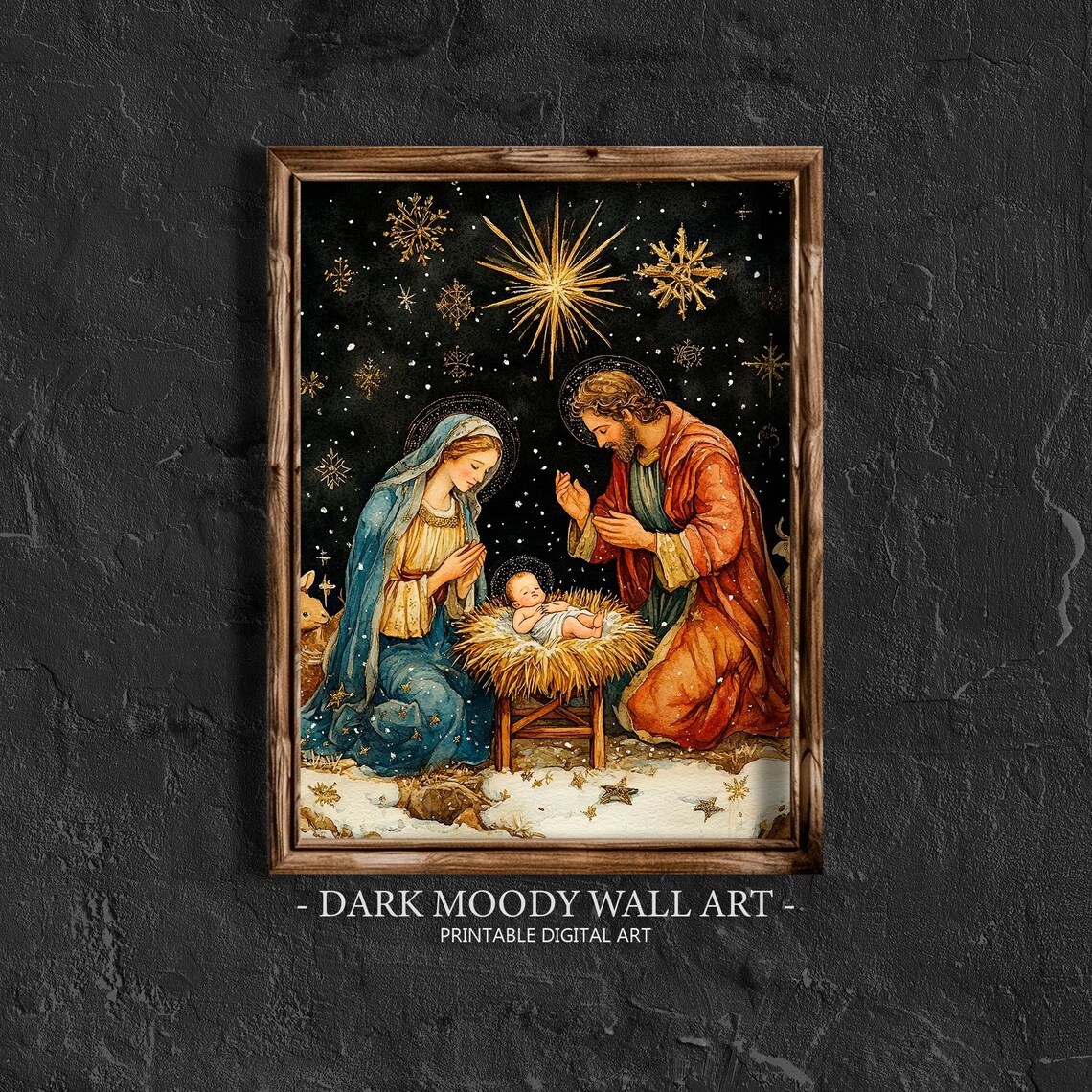 Nativity Scene Birth of Baby Jesus Vintage Art Print